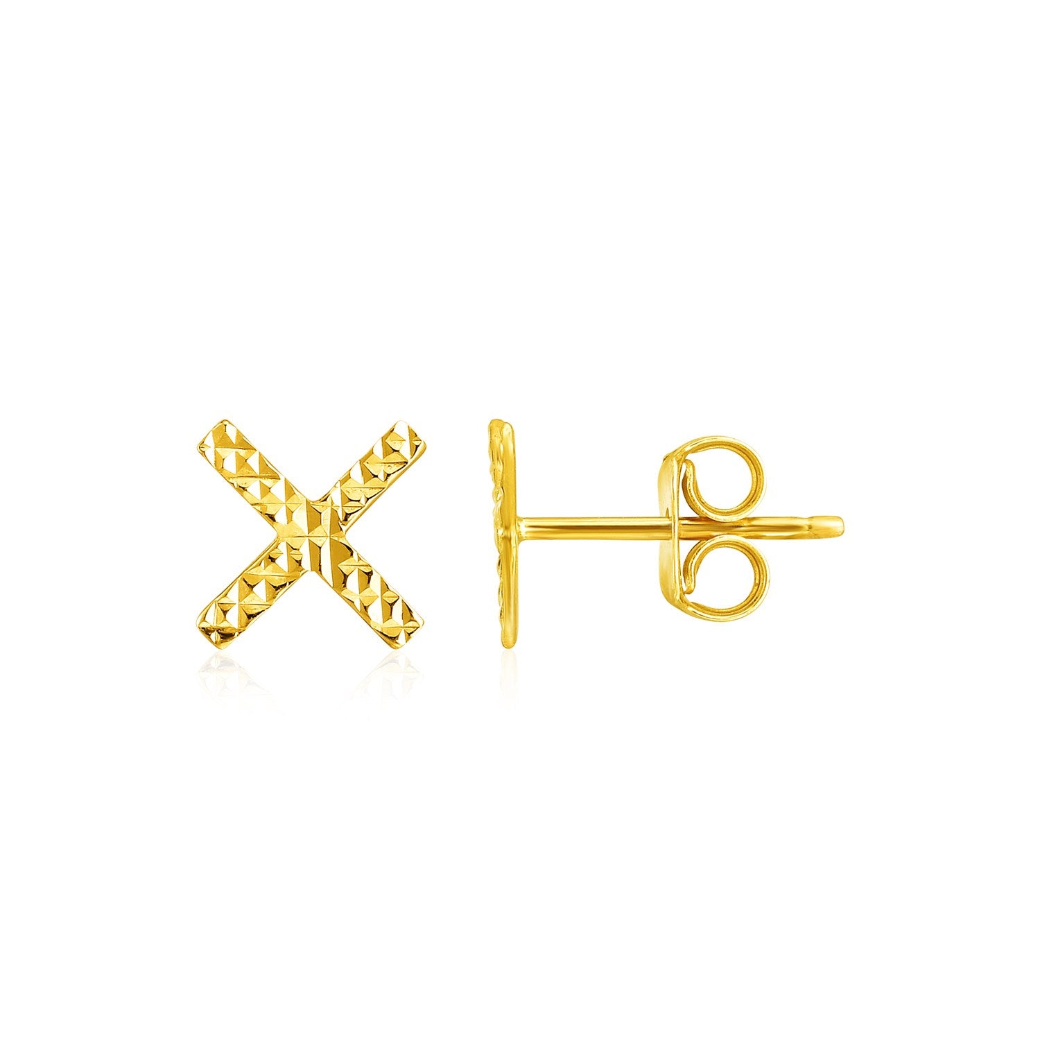 14k Yellow Gold Textured X Post Earrings RCJ