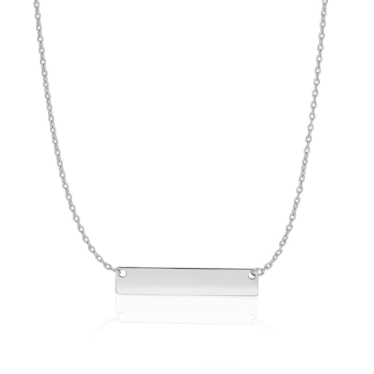 14k White Gold Smooth Flat Horizontal Bar Style Necklace RCJ