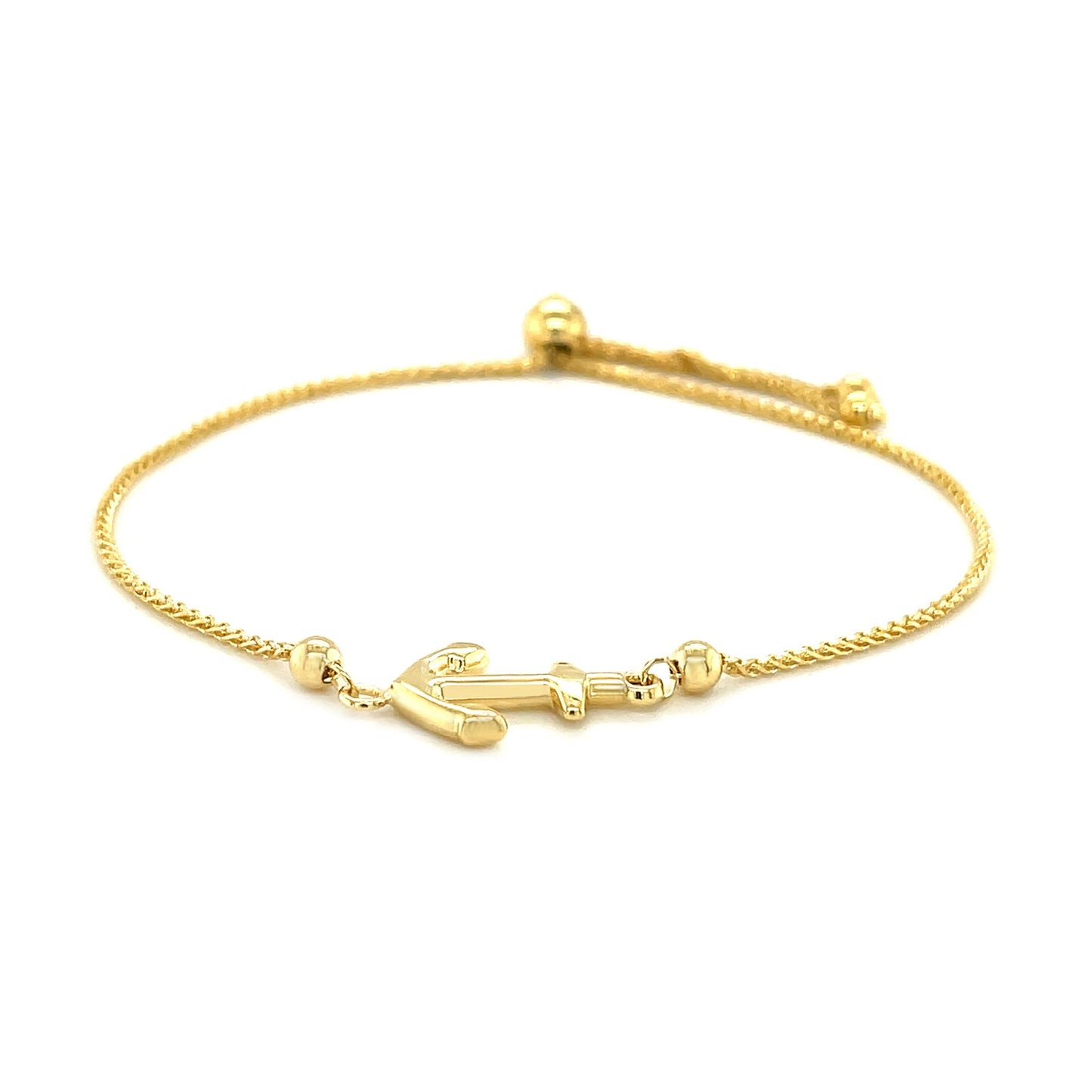 14k Yellow Gold Anchor Design Adjustable Lariat Bracelet RCJ