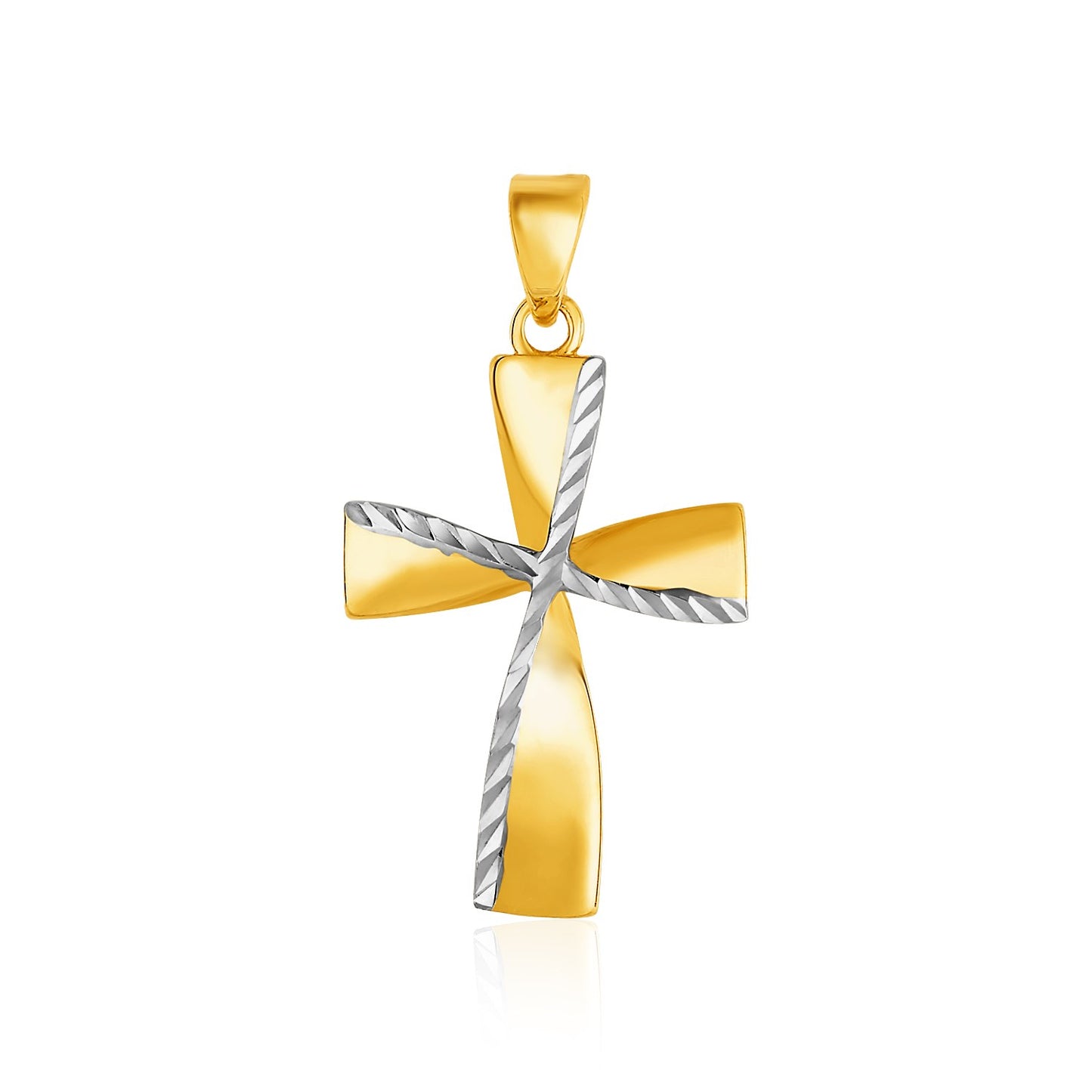 14k Two-Toned Yellow and White Gold Textured Cross PendantMonde Trend