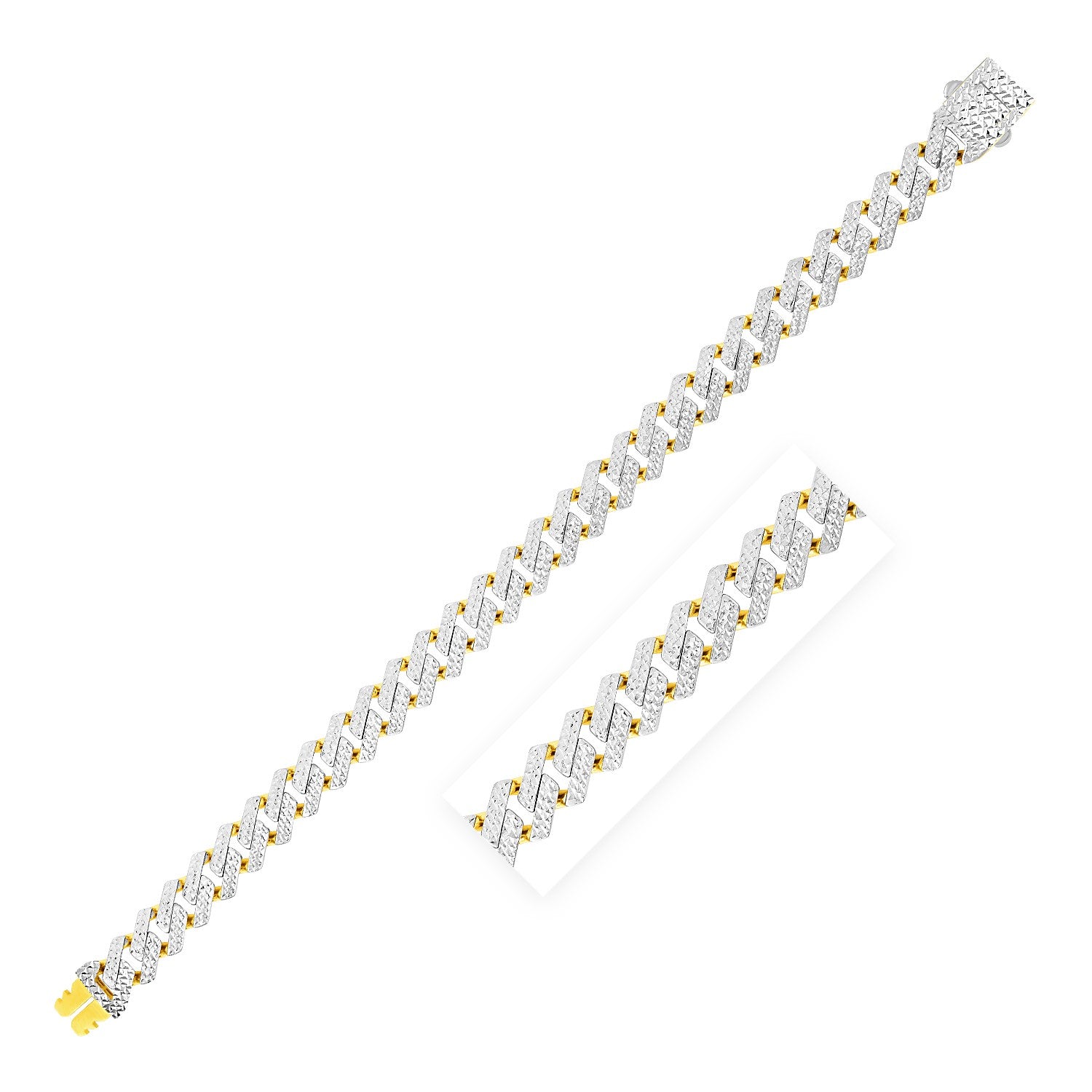 14k Yellow Gold White Pave High Polish Modern Lite Edge Bracelet  (18.60 mm) RCJ