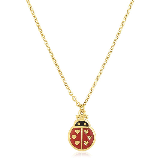 14k Yellow Gold High Polish Ladybug Enamel Necklace RCJ