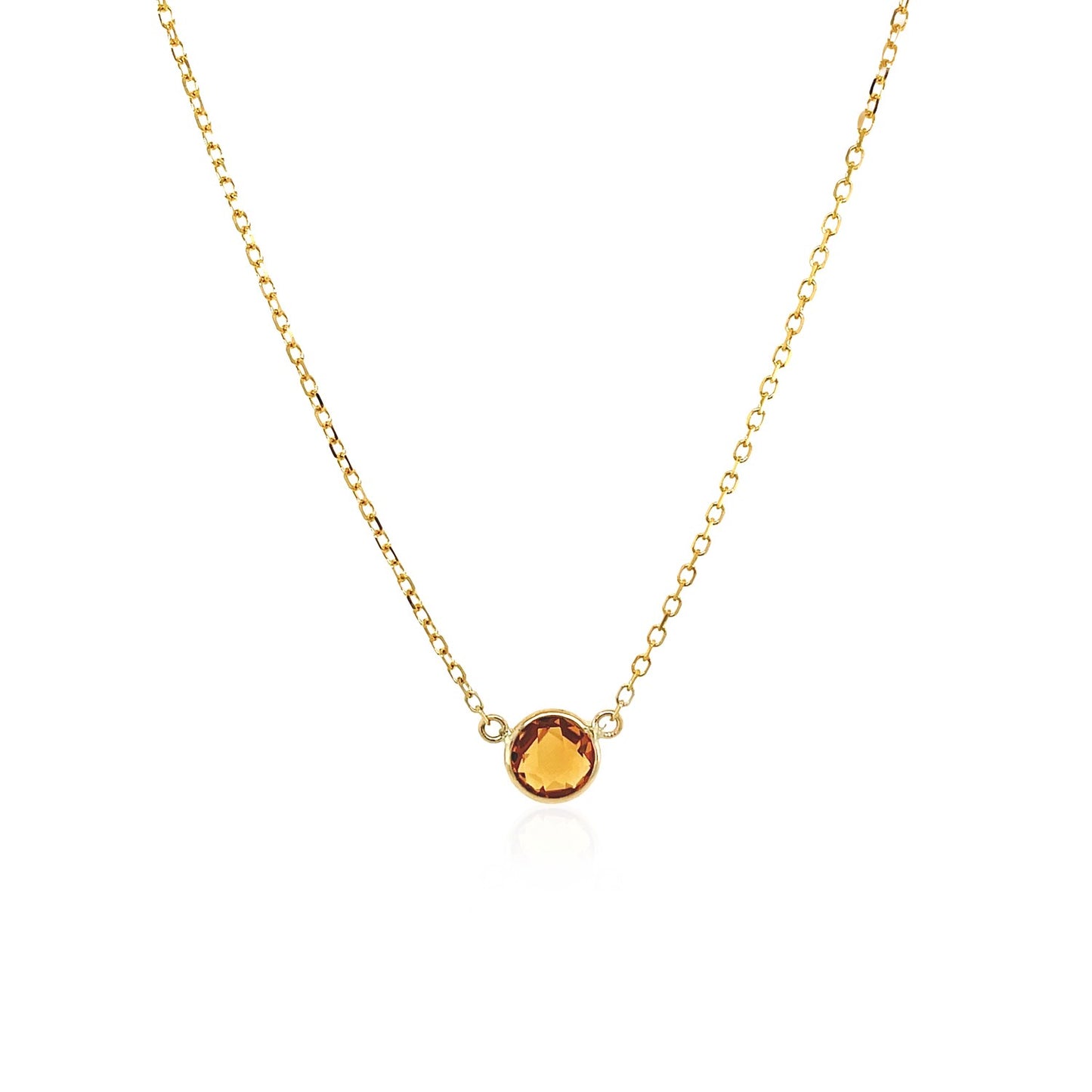 14k Yellow Gold 17 inch Necklace with Round Citrine RCJ