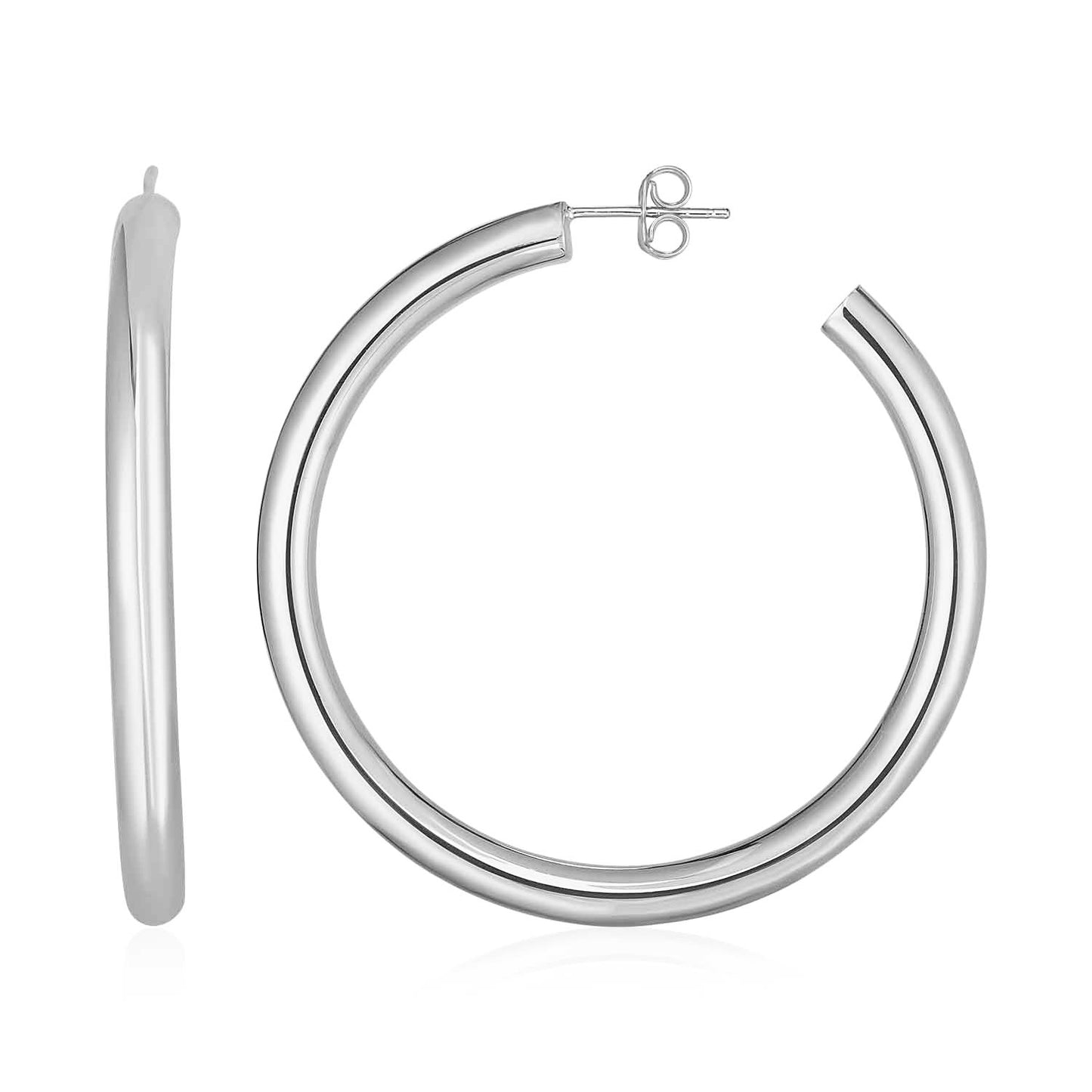 14k White Gold Polished Hoop Earrings(4x40mm) RCJ