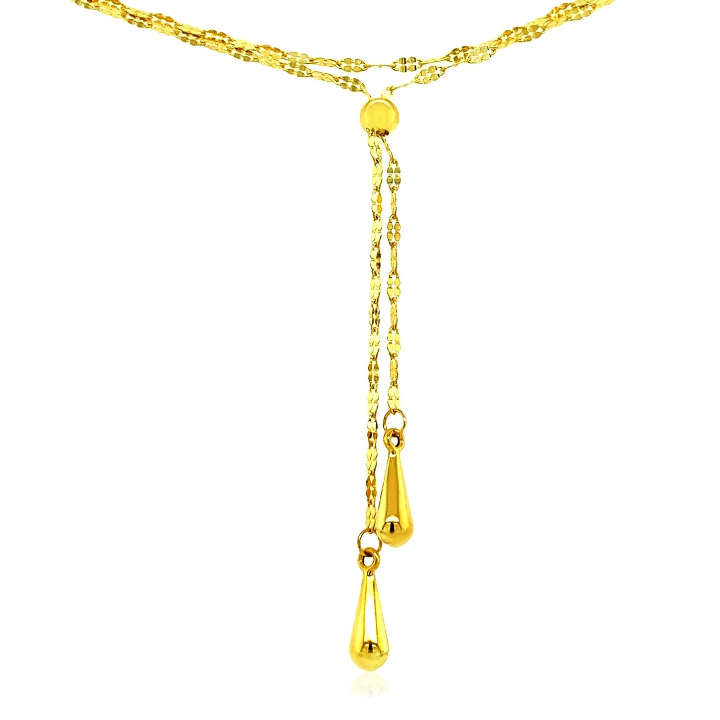 14k Yellow Gold Double Strand Chain with Puffed Heart Lariat Necklace RCJ