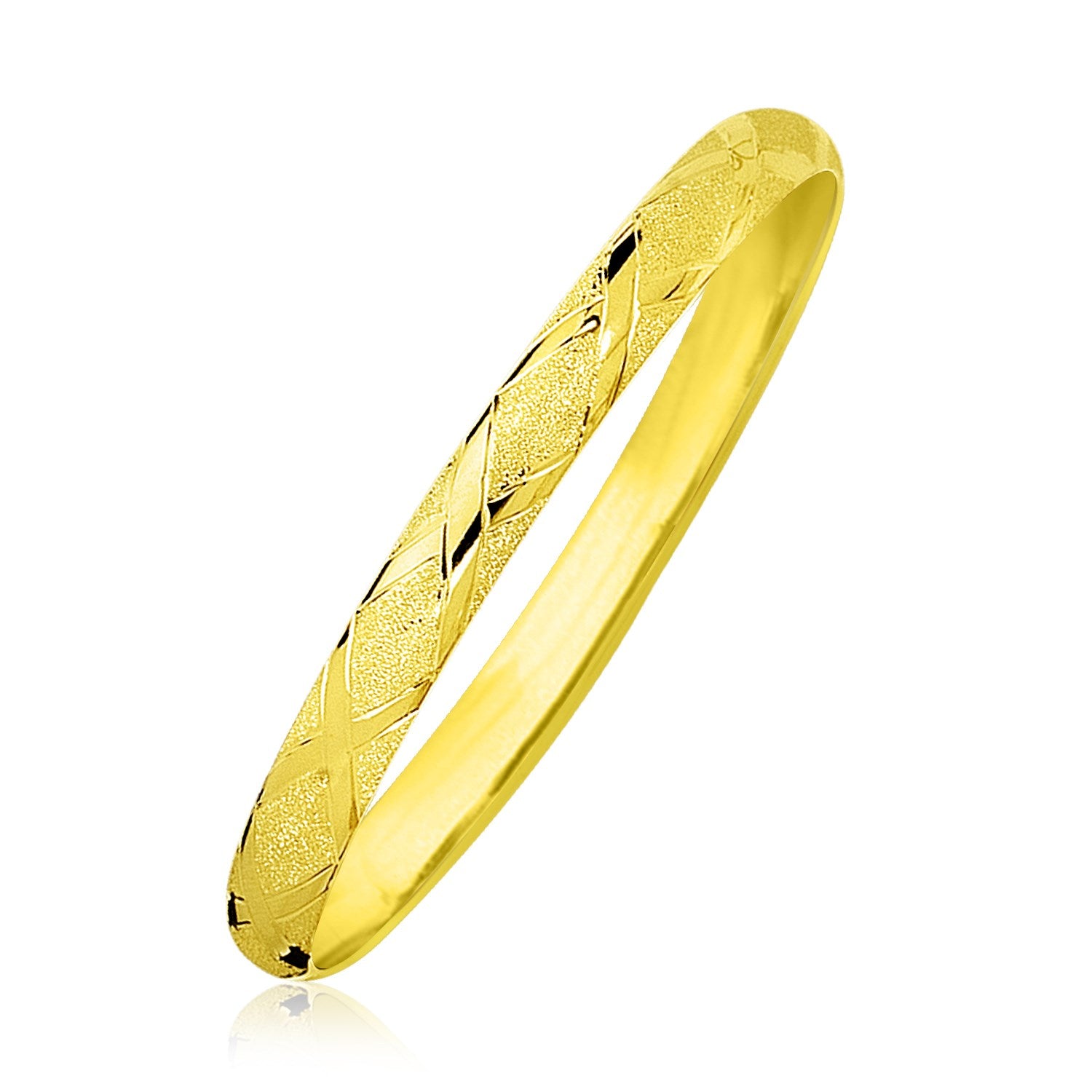 10k Yellow Gold Slender Diamond Pattern Textured Bangle (6.00 mm)Monde Trend