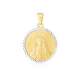 14k Two Tone Gold Round Textured Religious Medal PendantMonde Trend