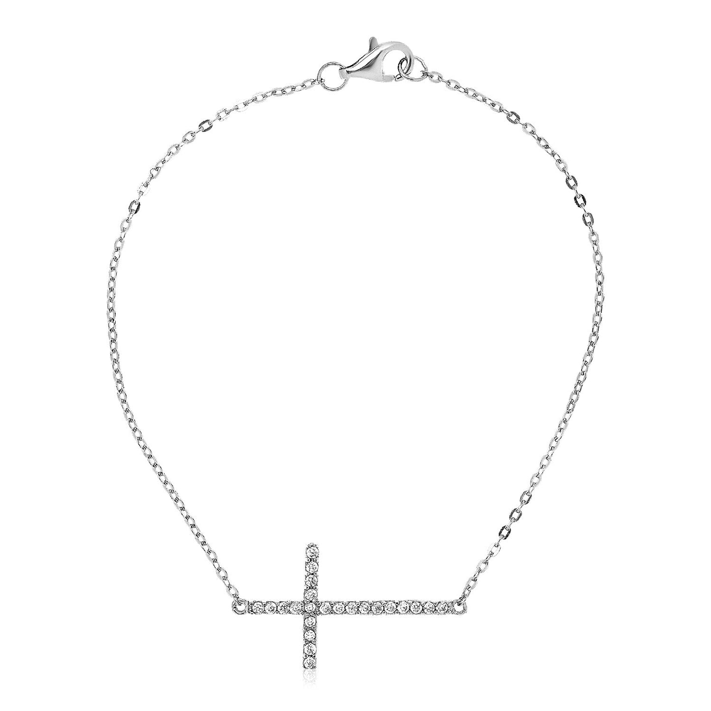 Sterling Silver Cross Bracelet with Cubic Zirconias RCJ