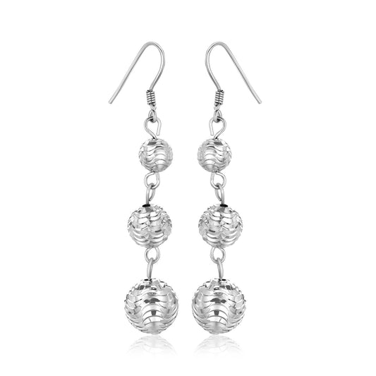 Sterling Silver Layered Textured Ball Dangling Earrings RCJ