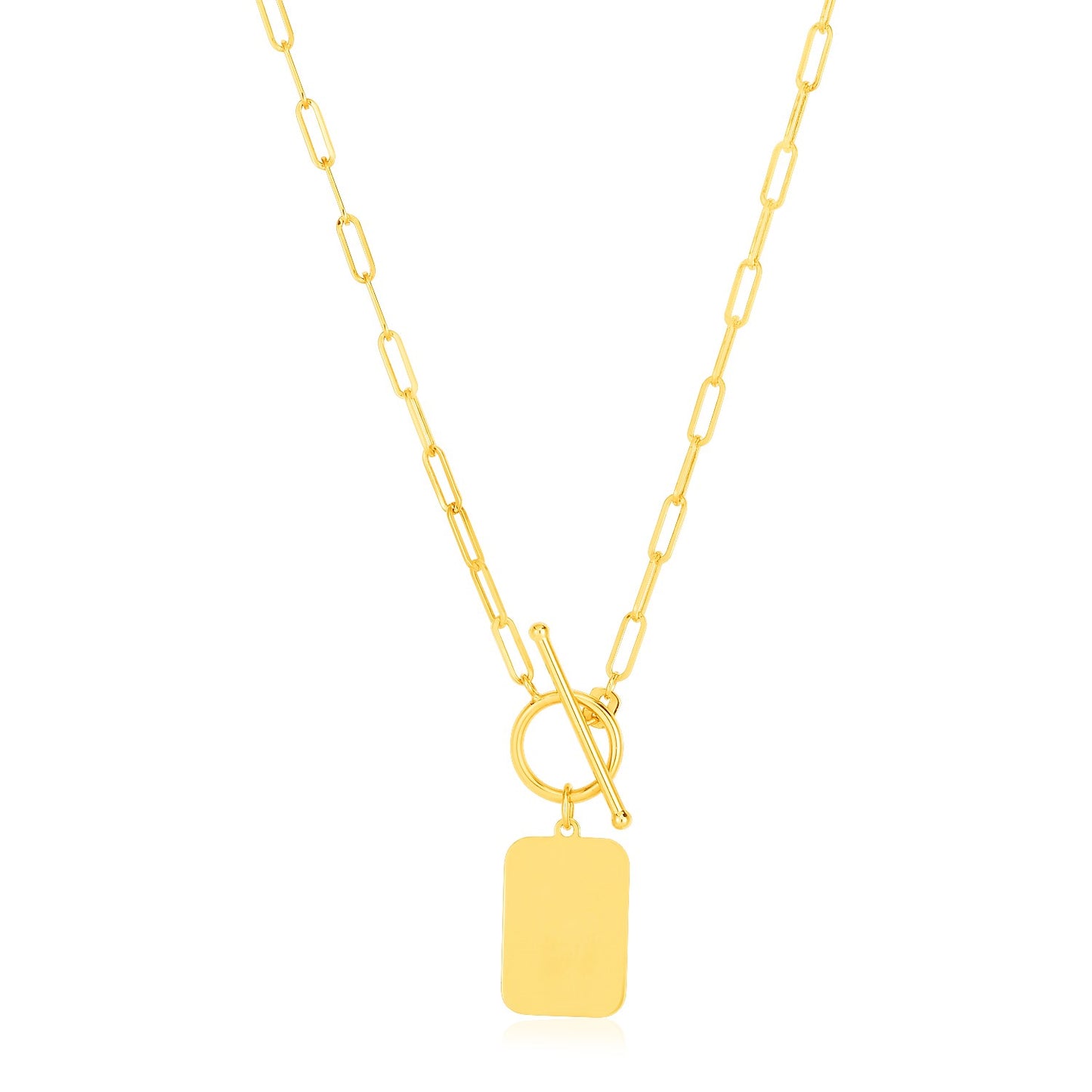 14k Yellow Gold Paperclip Chain Necklace with Rounded Rectangle Pendant RCJ