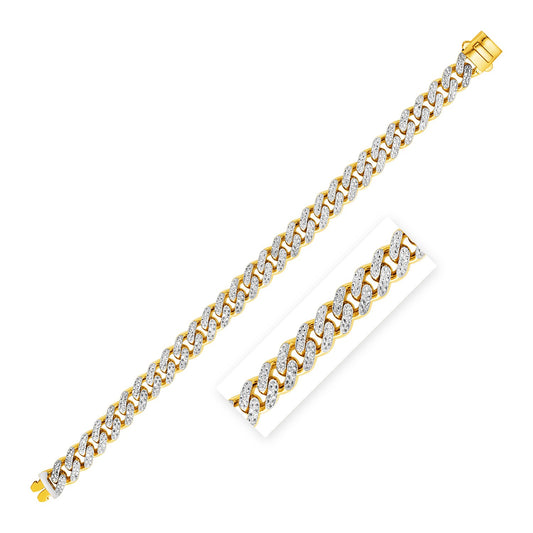 14k Two Tone Gold Curb Chain Bracelet with Diamond Pave Links (9.50 mm)Monde Trend