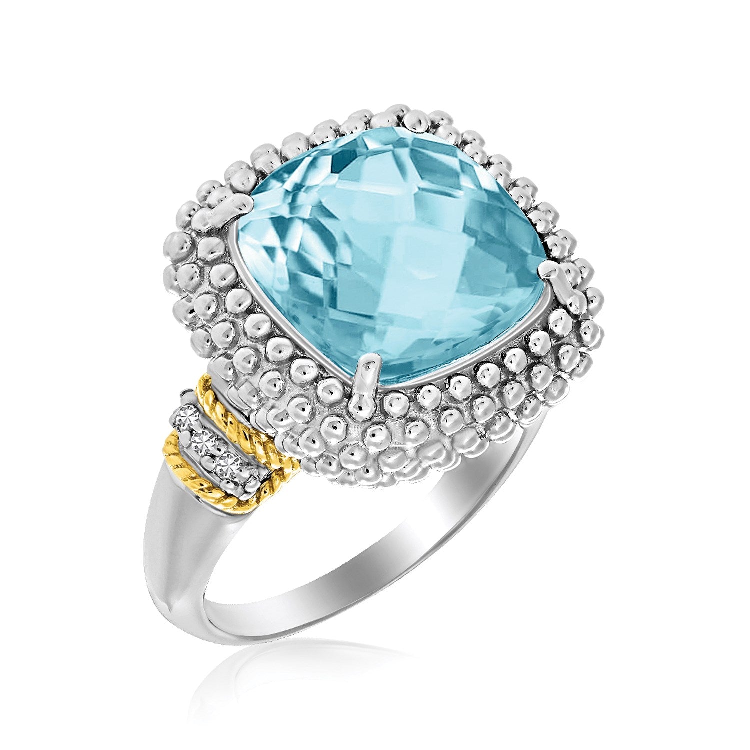 18k Yellow Gold & Sterling Silver Sky Blue Topaz and Diamond Popcorn Ring RCJ