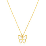 14k Yellow Gold High Polish Butterfly Peral Paste Necklace RCJ