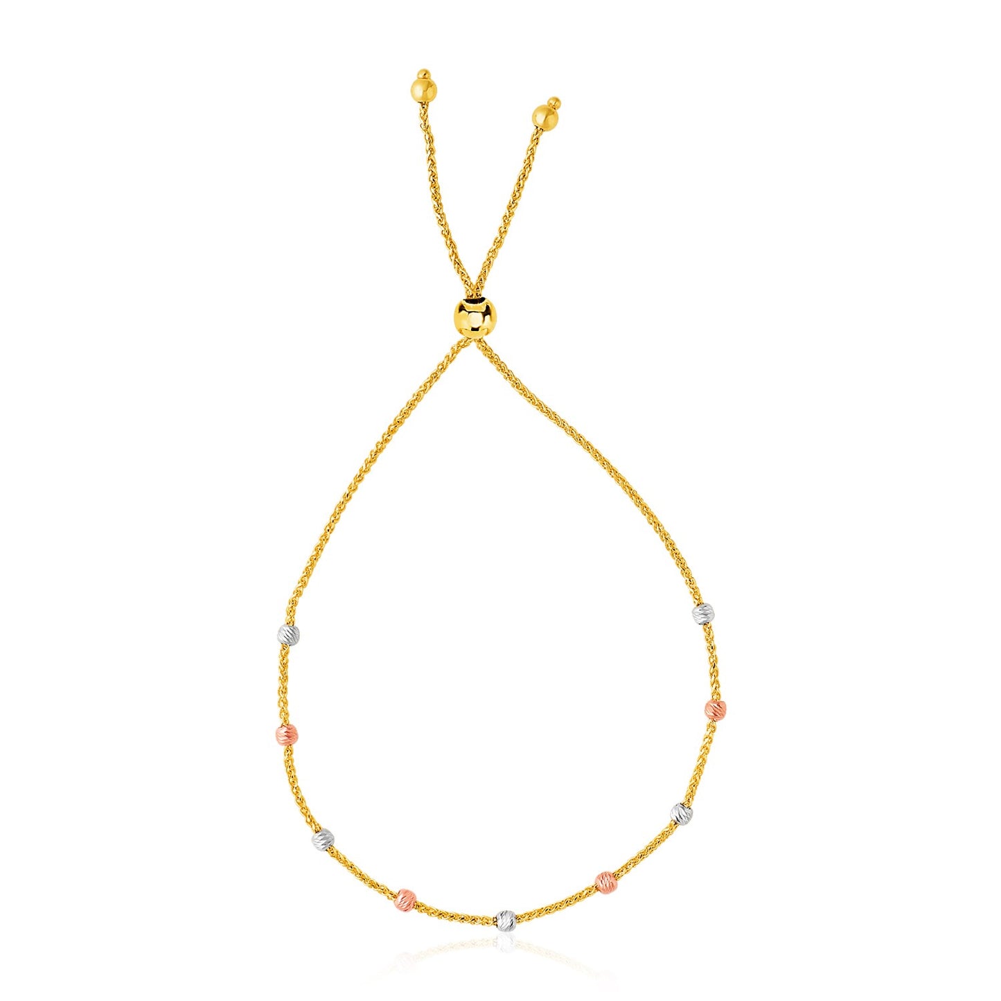 14k Tri-Color Gold Textured Bead Station Lariat Bracelet (5.00 mm)Monde Trend