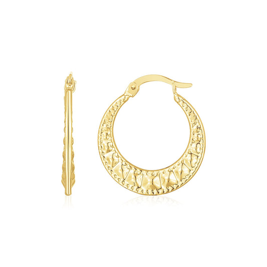 14K Yellow Gold Puffed Wavy Textured Hoops RCJ