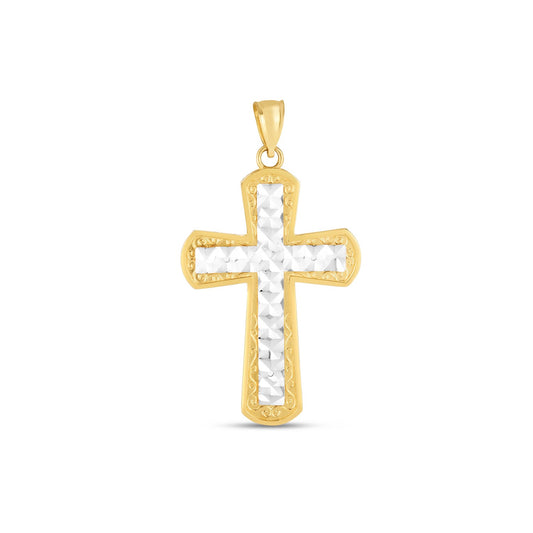 14k Two Tone Gold High Polish Diamond Cut Cross PendantMonde Trend