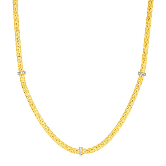 Woven Rope Necklace with Diamond Accents in 14k Yellow Gold RCJ