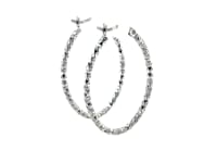 Sterling Silver Rhodium Plated Textured Diamond Cut Classic Hoop Earrings(2x25mm)