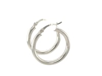 Sterling Silver Polished Hoop Motif Earrings with Rhodium Plating (3x20mm)