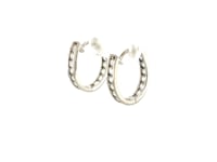 Sterling Silver Oval Hoop Earrings with Cubic Zirconias(3x15mm)