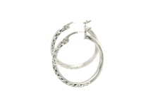 Sterling Silver Rhodium Plated Twist Style Hoop Diamond Cut Earrings (2x20mm)