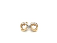 14k Two-Tone Gold Multi-Textured Open Circle Style Entwined Earrings