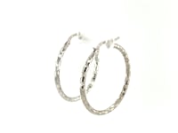 Sterling Silver Hoop Design Diamond Cut Earrings with Rhodium Plating (2x26mm)