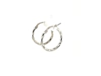 Sterling Silver Rhodium Plated Diamond Cut Small Hoop Earrings (2x15mm)