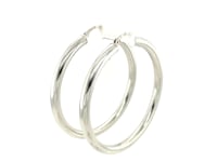 Sterling Silver Rhodium Plated Thick Large Polished Hoop Design Earrings (4x40mm)