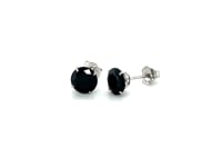 14k White Gold Stud Earrings with Black Faceted Cubic Zirconia(6mm)