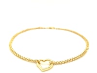 10k Yellow Gold Double Rolo Chain Anklet with an Open Heart Station