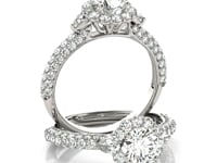 14k White Gold Halo Round Diamond Engagement Pave Band Ring (2 cttw)